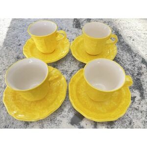 Vintage Mikasa Country Charm Cornsilk 🌽Yellow Mug and Saucer Set of 4